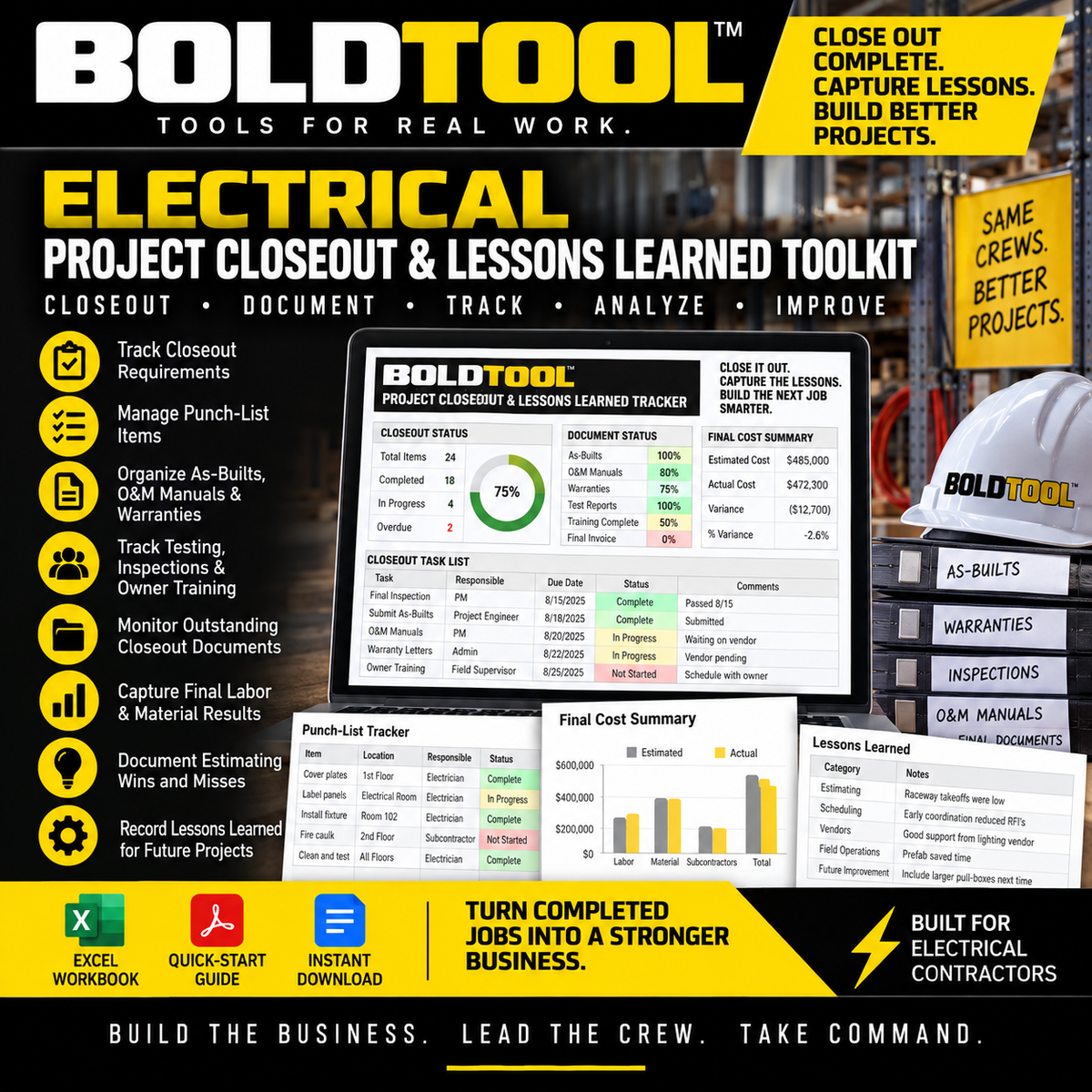 BOLDTOOL™ Electrical Project Closeout & Lessons Learned Toolkit